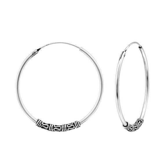 Sterling Silver Bali Large Hoop Earrings 30mm - Picture 1 of 4